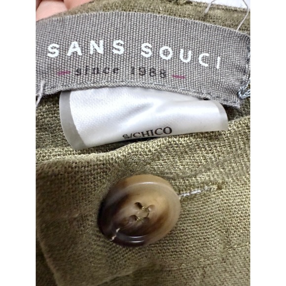 Sans Souci Olive Green Linen Blend Wide Leg Cargo Pants Size Small Utility Style - Picture 7 of 7